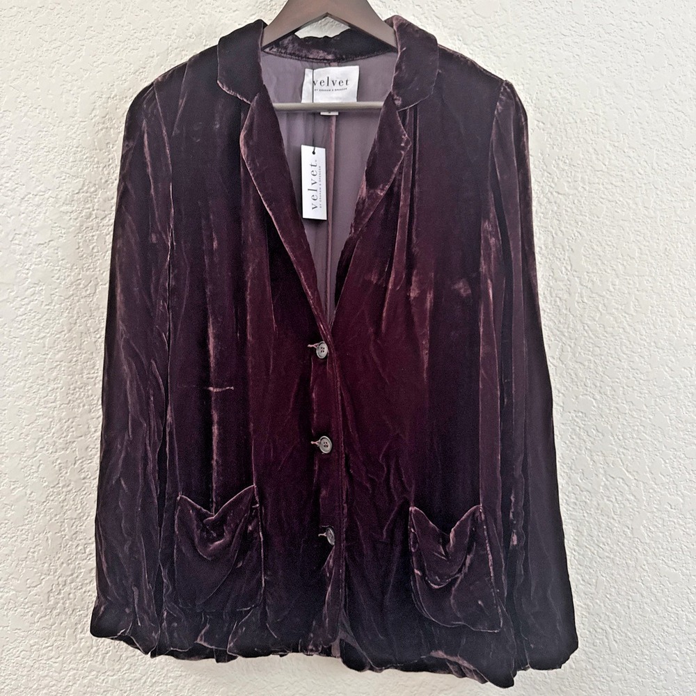 NWT Velvet by Graham & Spencer Kyla Silk Velvet Relaxed Blazer Purple Plum Sz M
